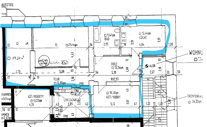 Etagenwohnung Duisburg Altstadt - 3 Zimmer, 116 m&sup2;, 650&euro; | Angebot:27657143